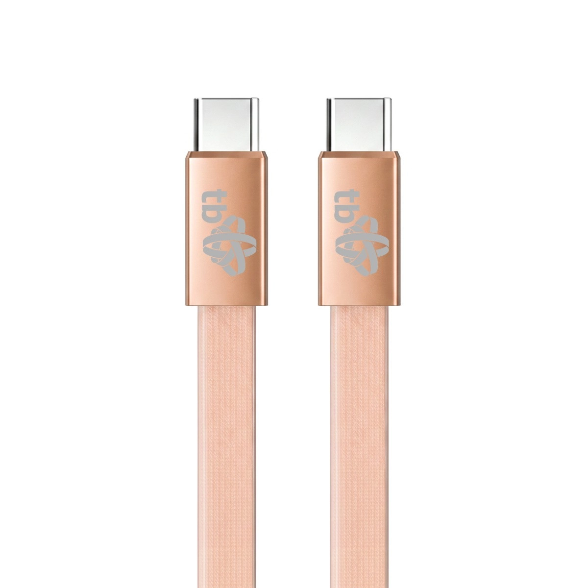 Plochý silikónový kábel USB-C na USB-C 1 m broskyňový