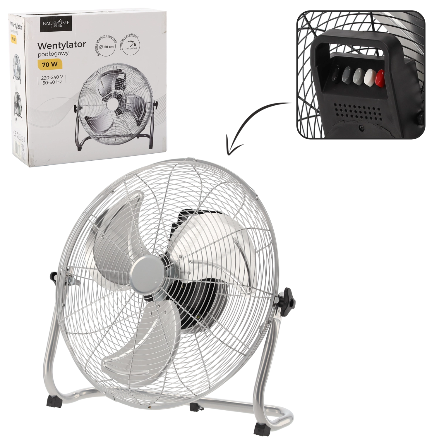 E-shop Strieborný podlahový ventilátor 70 W