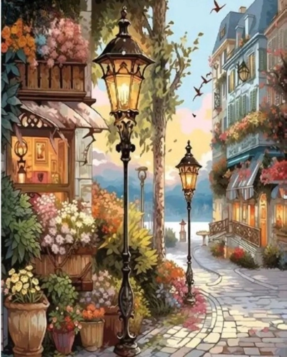 E-shop Norimpex diamantové maľovanie Kvetinová ulica 30 x 40cm