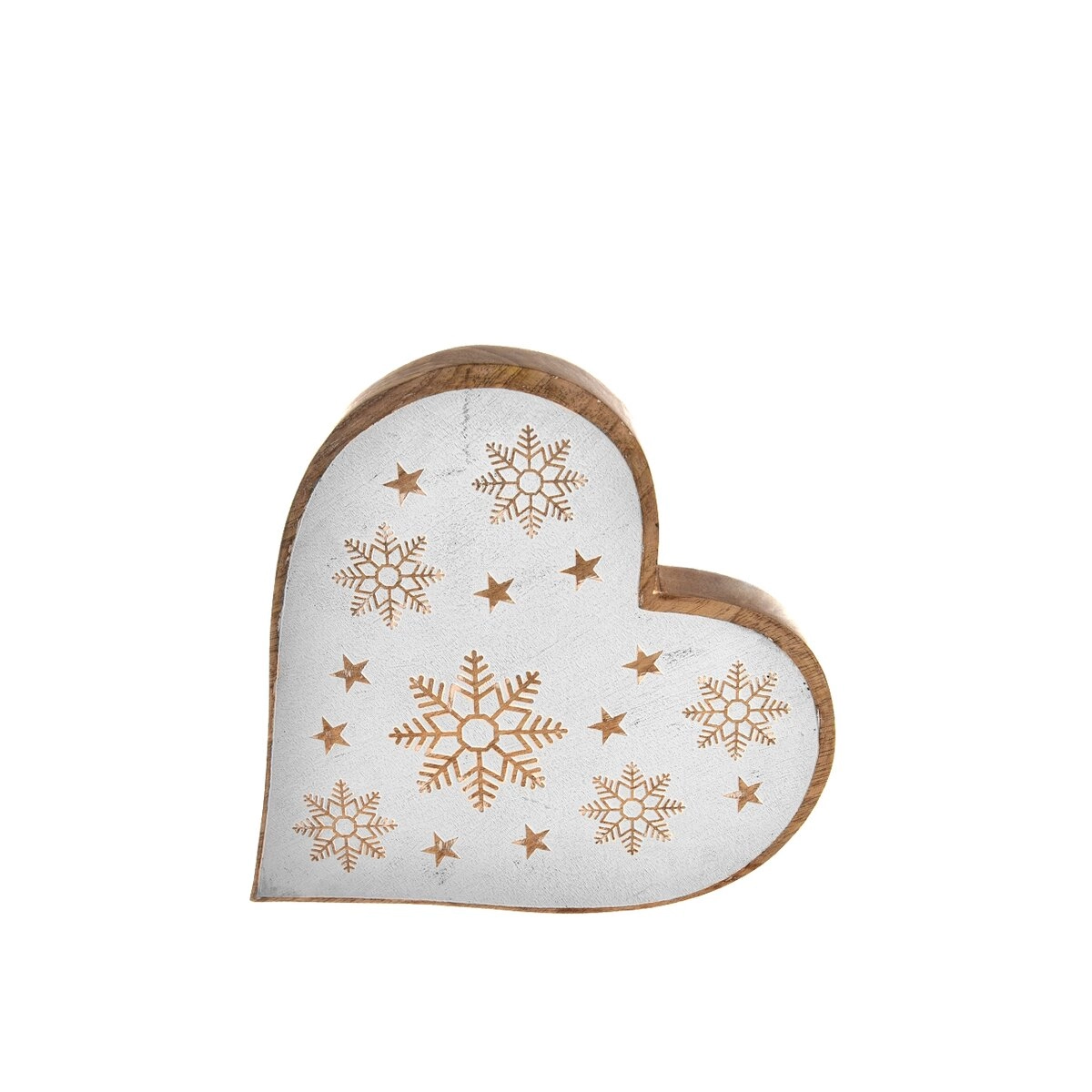 E-shop InDecor Vianočné srdce z mangového dreva White 25 x 4 x 25 cm