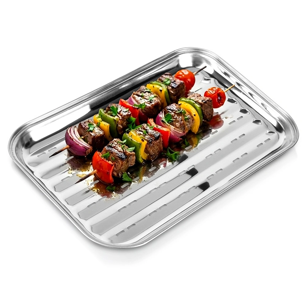 Nerezová perforovaná grilovacia doska 34,5 × 24,5 cm