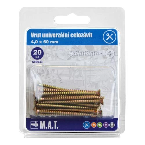 E-shop Univerzálne skrutky s celým závitom 4 × 60 mm, pozink, 20 ks
