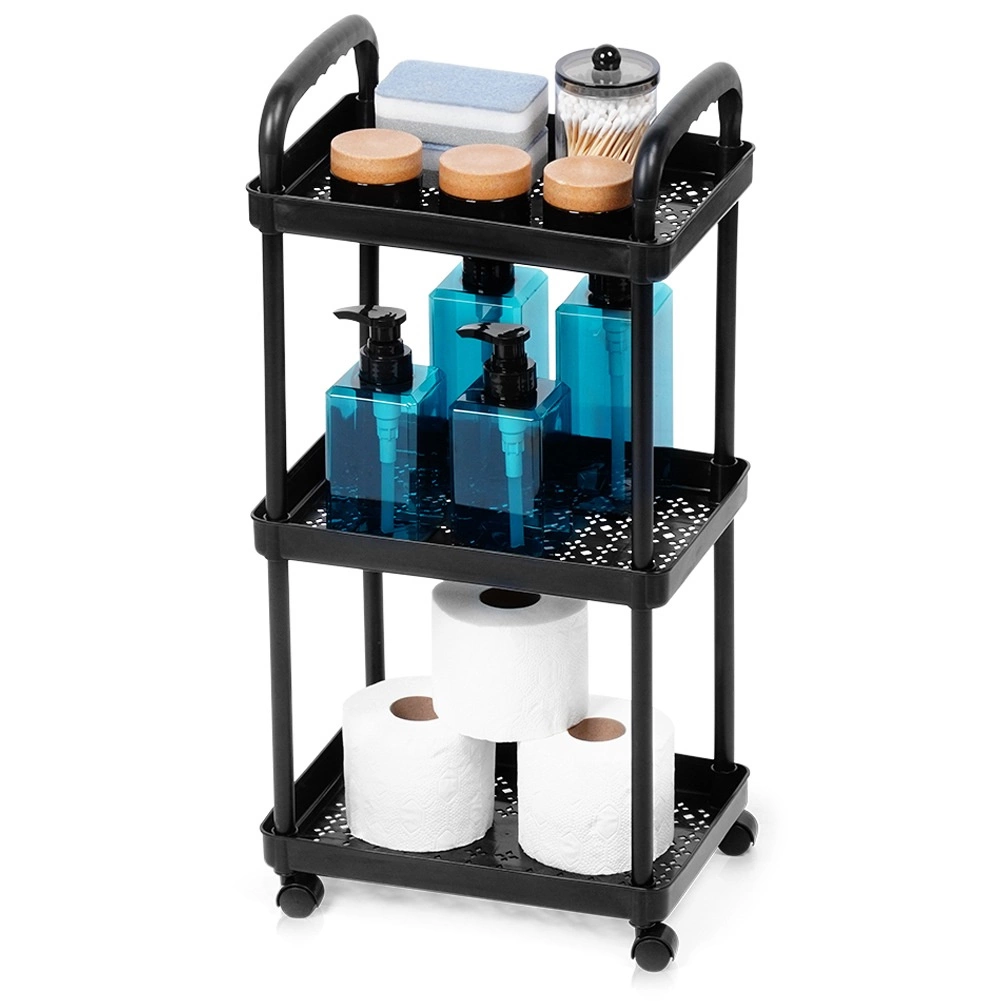 E-shop Čierny pojazdný regál 3-poschodový 30 × 21 × 61 cm