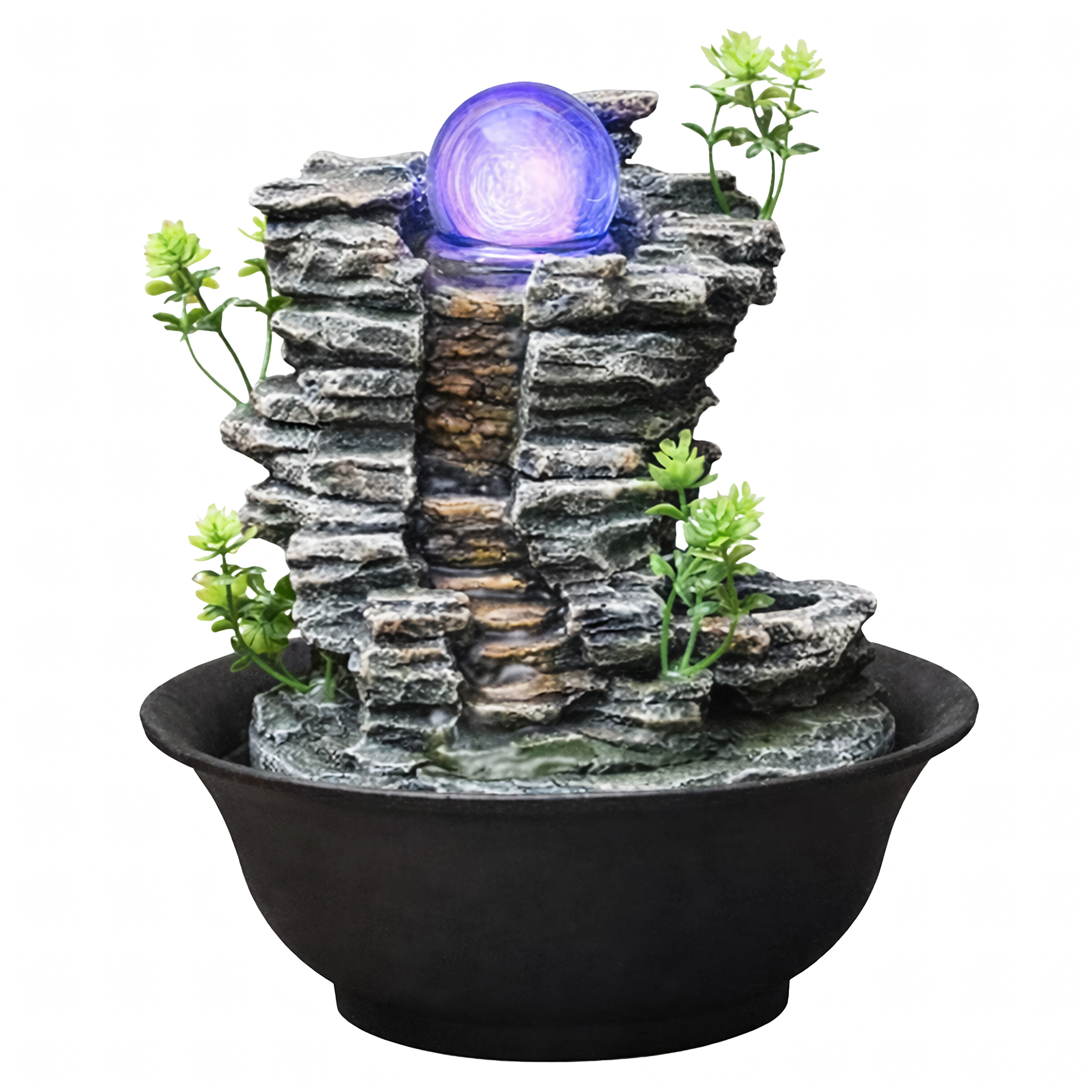 E-shop Dekoratívna stolová fontána s LED osvetlením 21,5 × 21,5 × 23 cm