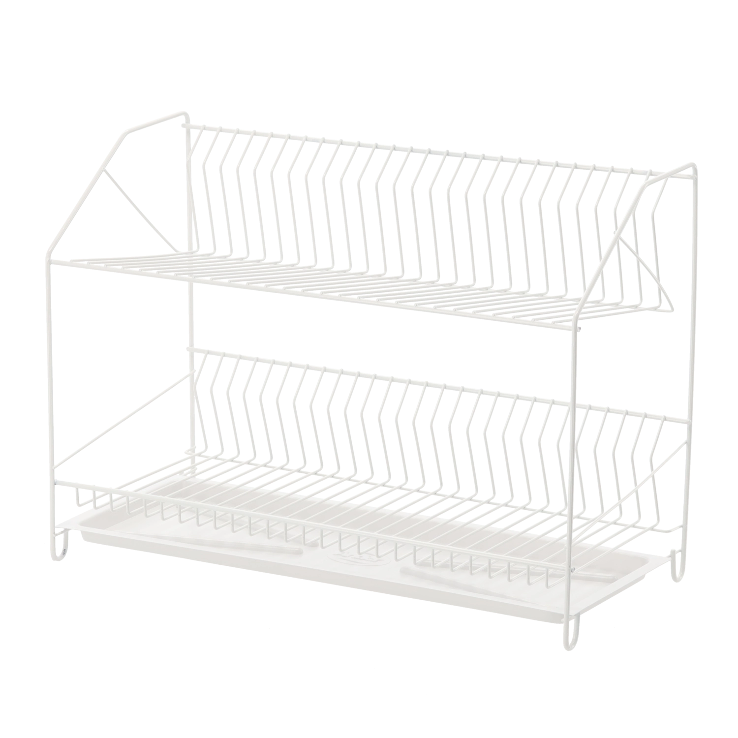 Dvojposchodový kovový odkvapkávač na riad 50 cm, biely