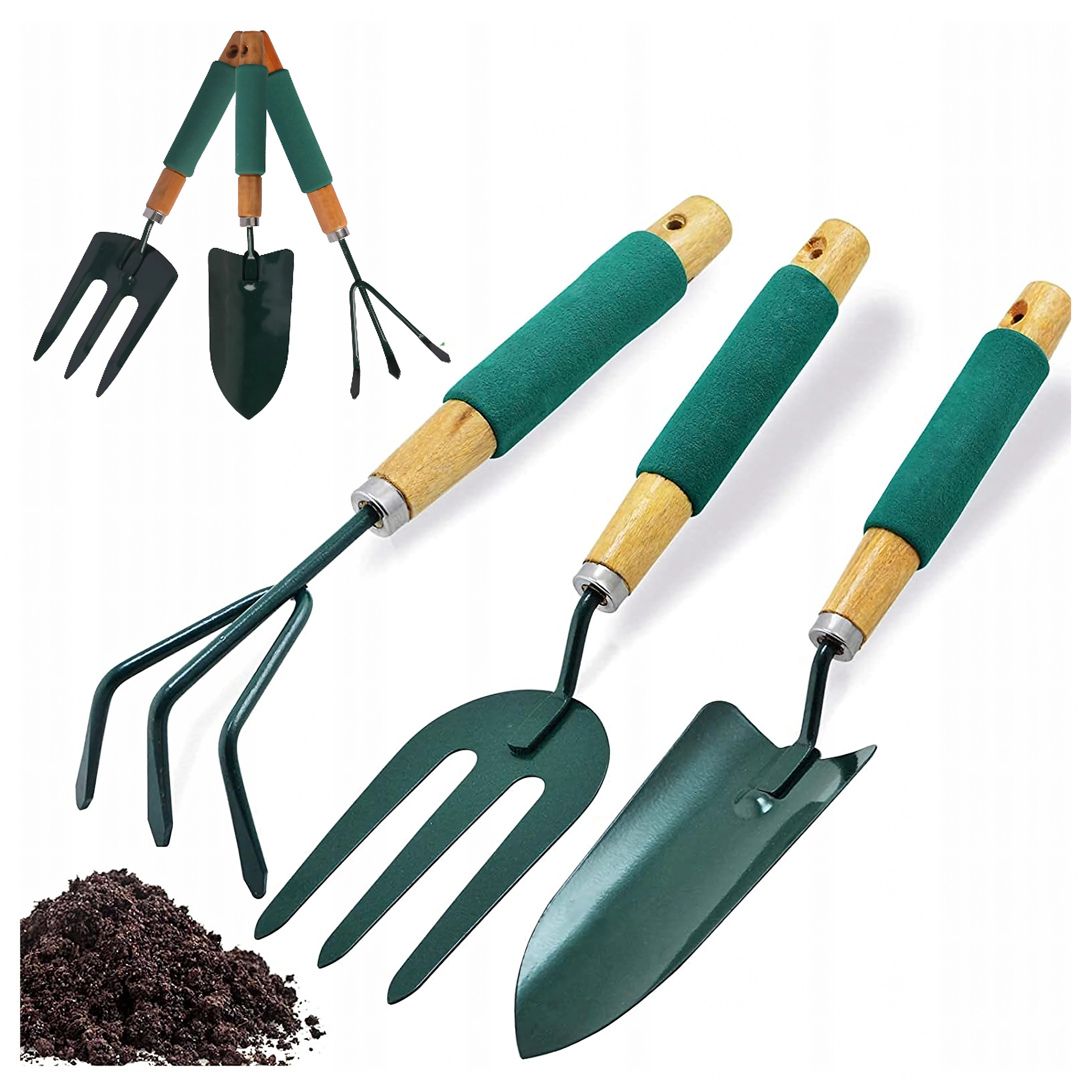 Sada ručného záhradného náradia – lopatka, hrable a vidlička (3 ks)