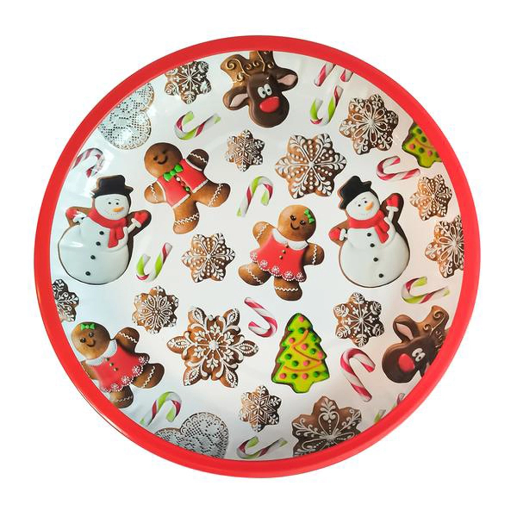 E-shop Vianočný okrúhly plechový podnos Perníčky 26 × 2,5 cm