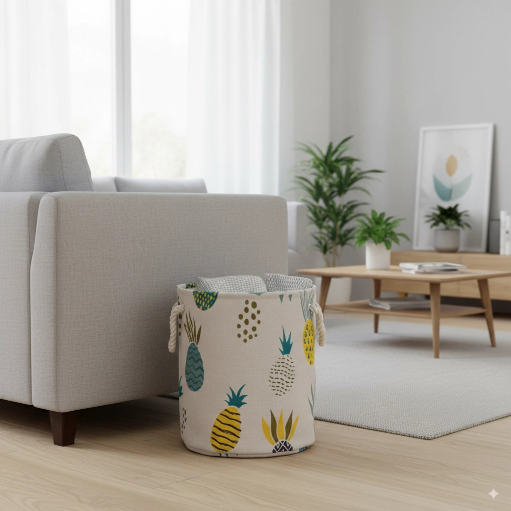 E-shop Textilný kôš na bielizeň a hračky s motívom ananásov, skladací, 35 × 40 cm