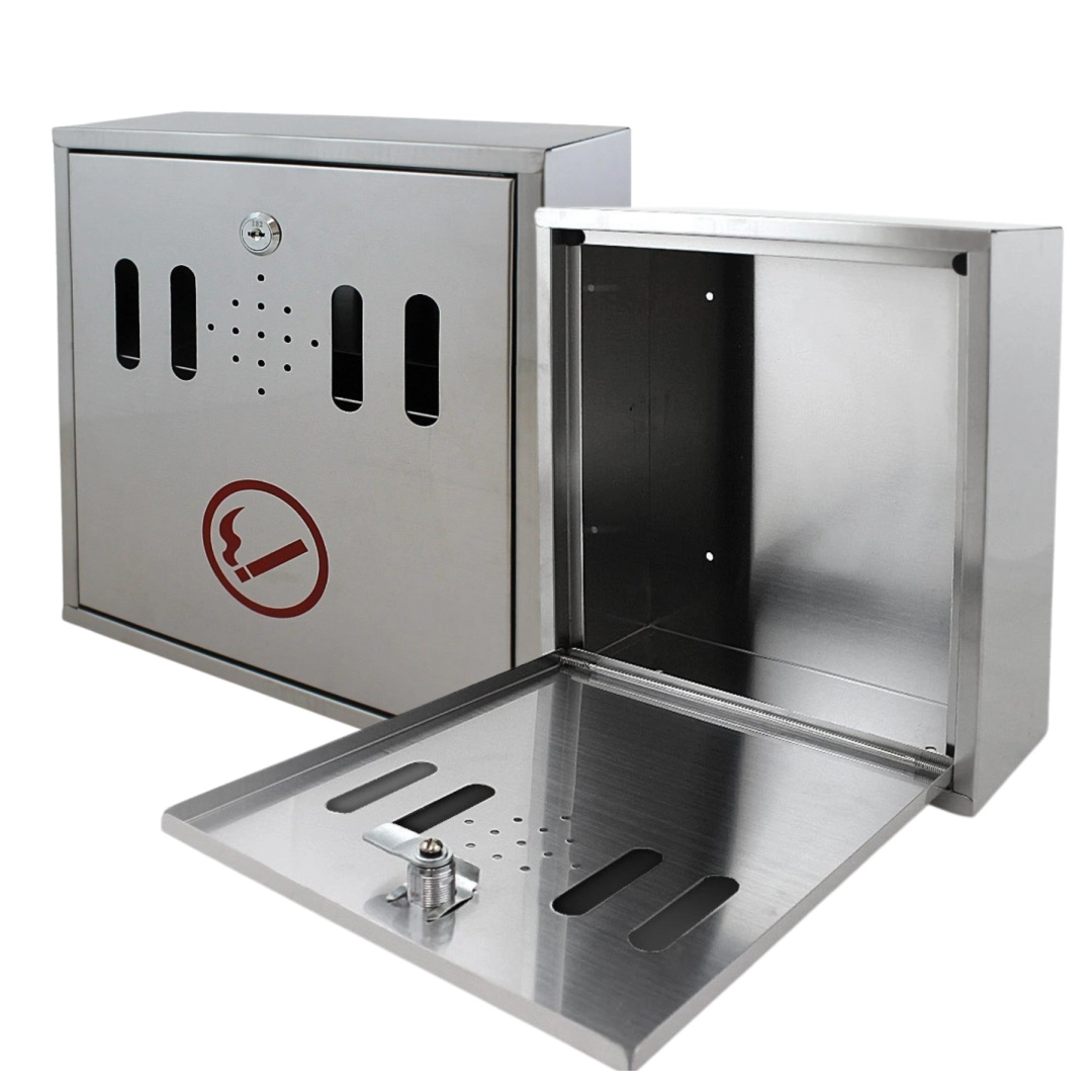 Vonkajšia nástenná popolníková schránka z nehrdzavejúcej ocele so zámkom, strieborná