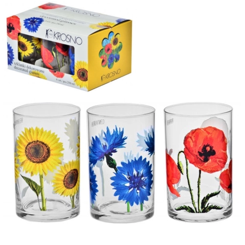 E-shop Sada 6 zdobených pohárov Krosno Kwiaty Polskie 250 ml