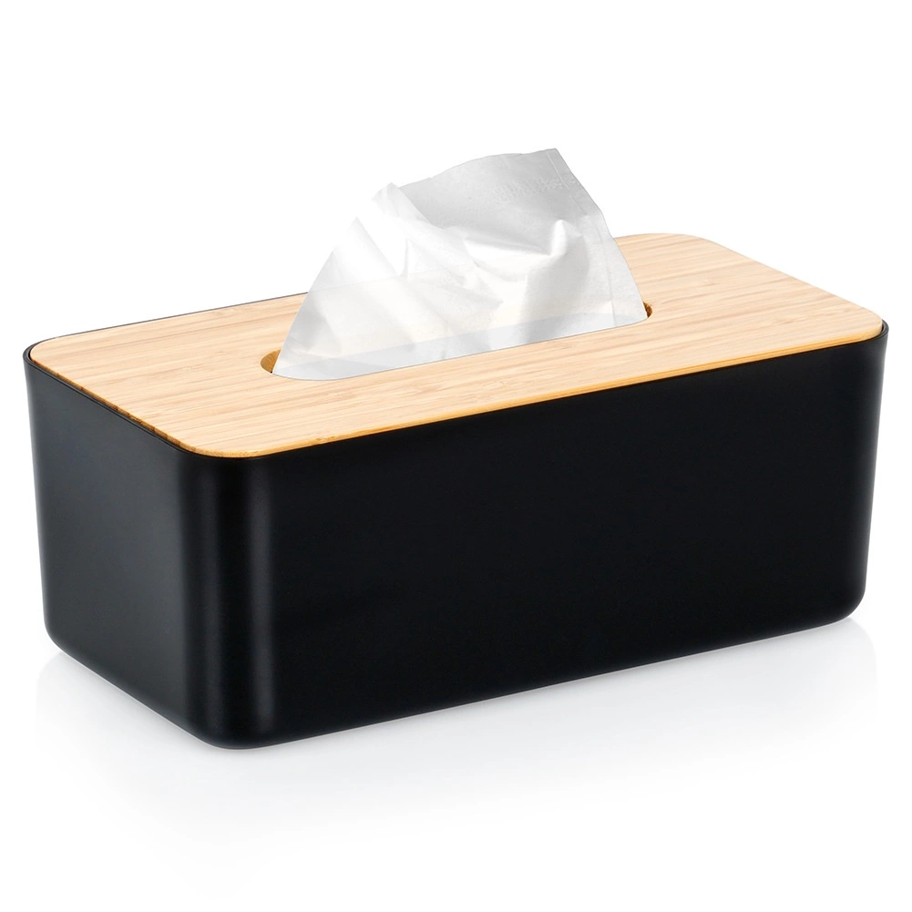 E-shop Čierny zásobník na papierové vreckovky s bambusovým vekom 24 × 13 × 9,5 cm