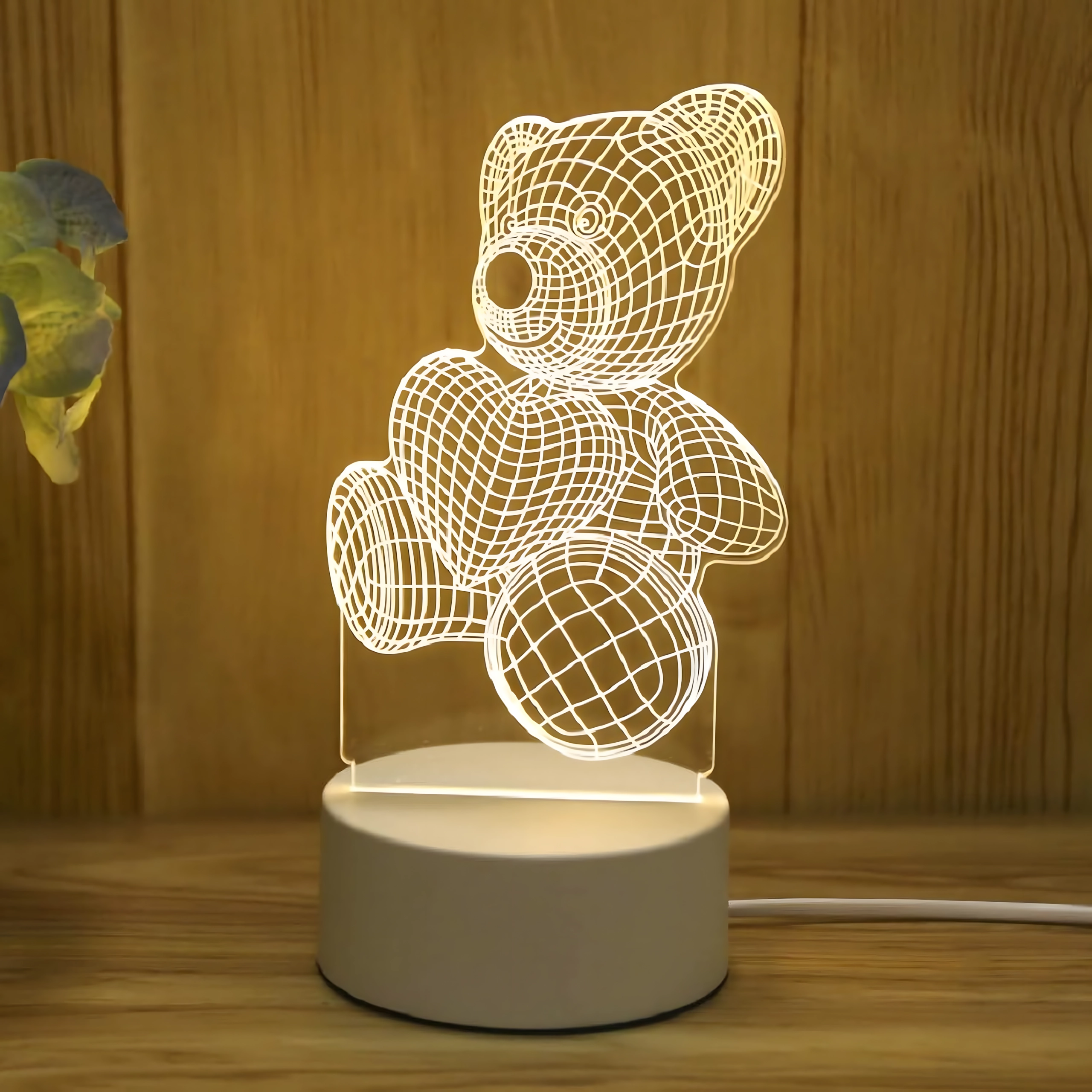Nočná LED lampa 3D ilúzia medvedíka so srdcom, USB