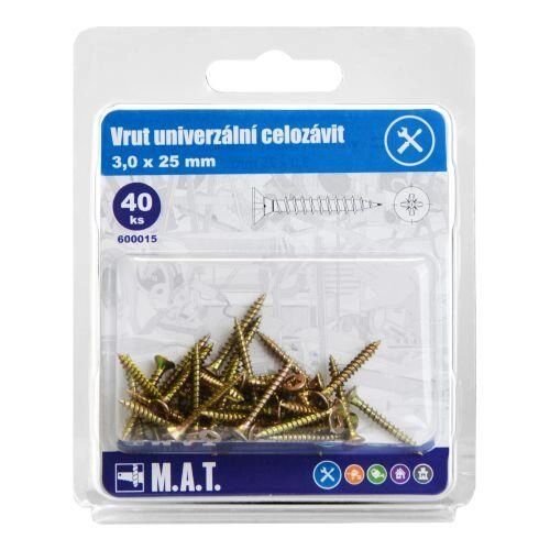 E-shop Univerzálne skrutky s celým závitom 3,0 × 25 mm, zinkované, 40 ks