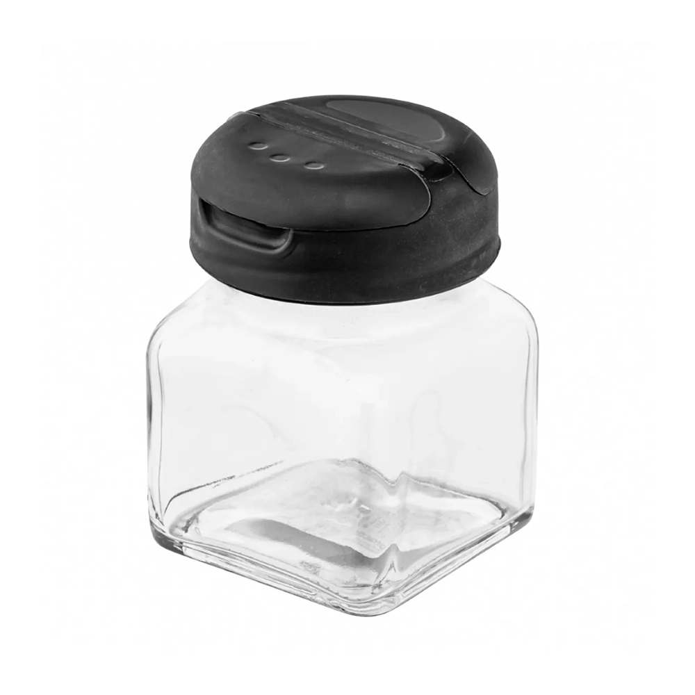 E-shop Sklenená dóza na korenie s výklopným viečkom 150 ml čierna