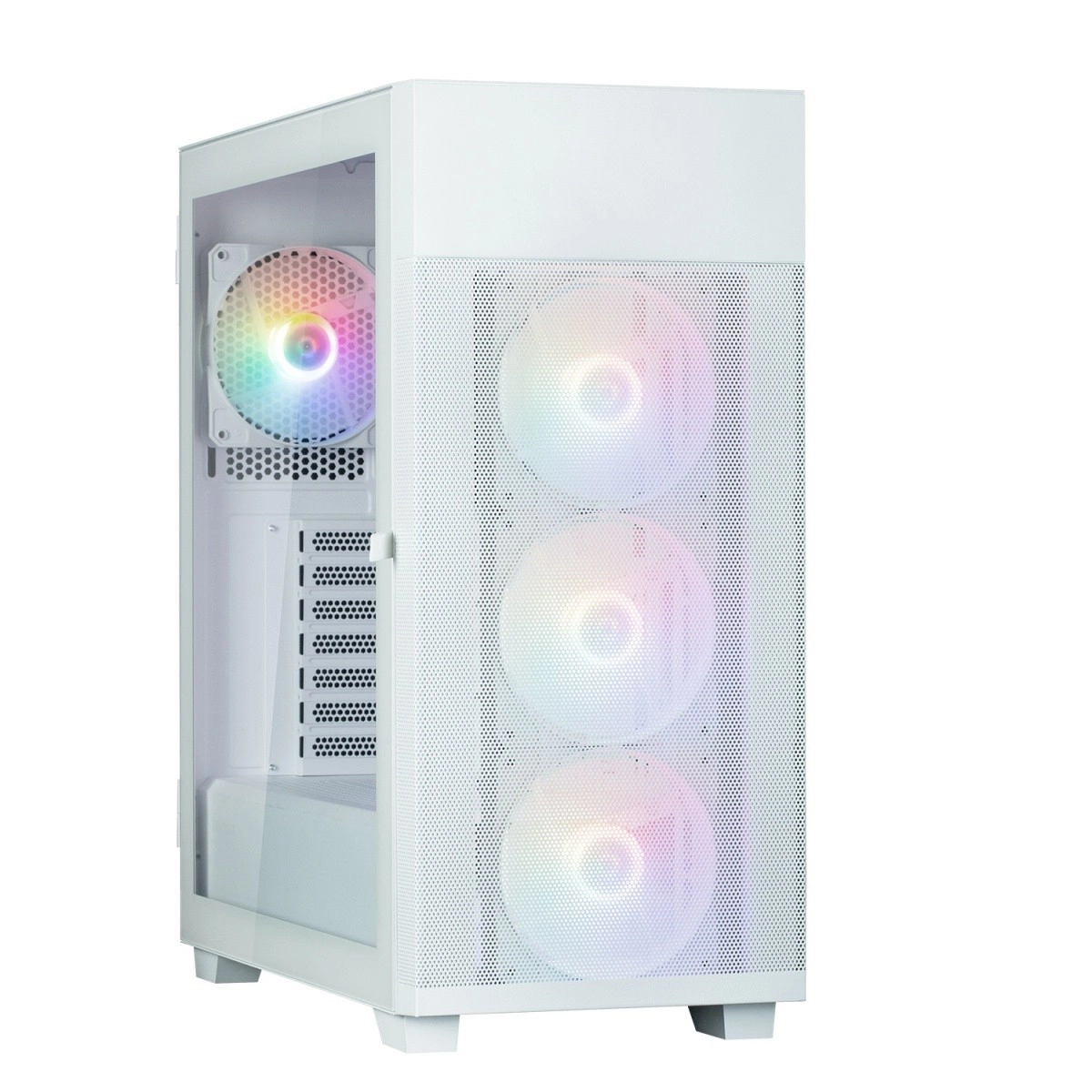 S5 NEO biela ATX mid‑tower skriňa s FRGB ventilátormi