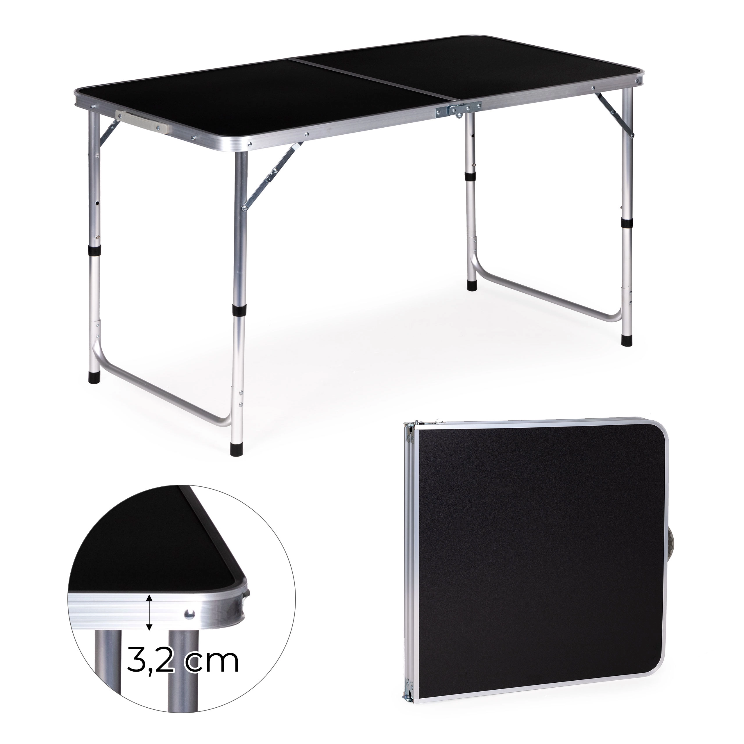 E-shop Turistický skladací kempingový stôl, čierna doska, 120 × 60 cm