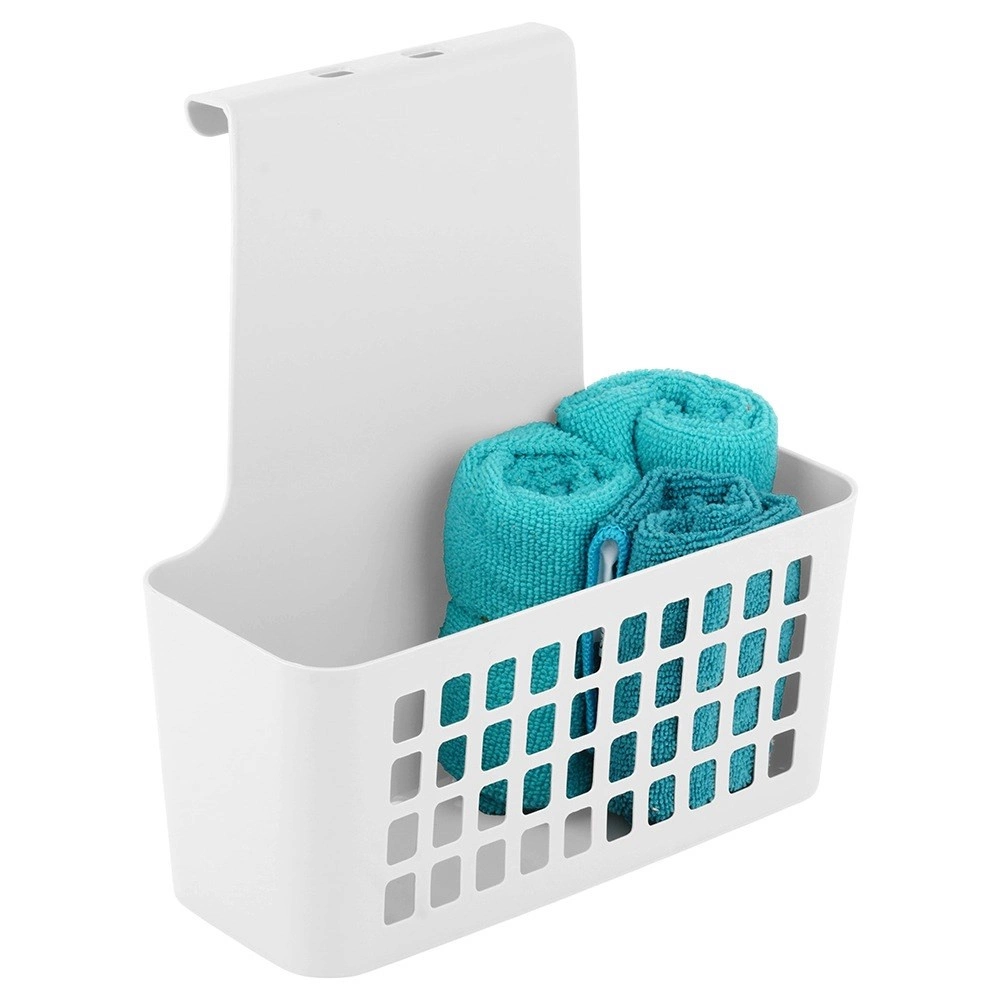 E-shop Závesný plastový košík na dvierka, biely 23,5 × 10 × 24 cm
