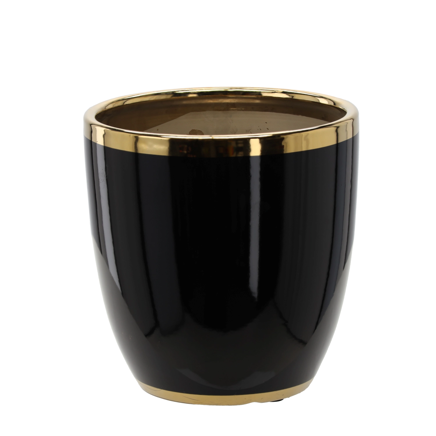 Keramický obal na kvetináč 26 × 26 × 27 cm čierny so zlatým lemom