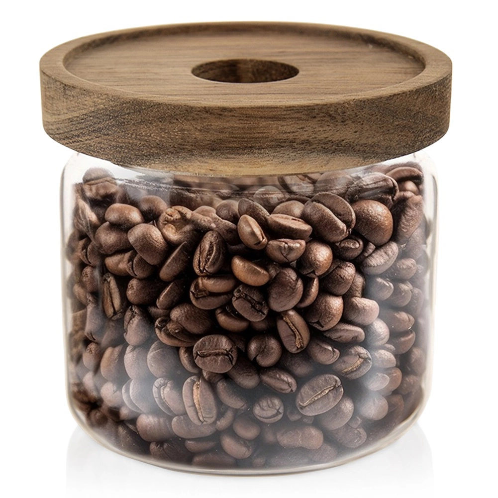 Sklenená dóza na sypké potraviny s dreveným viečkom a tesnením 500 ml