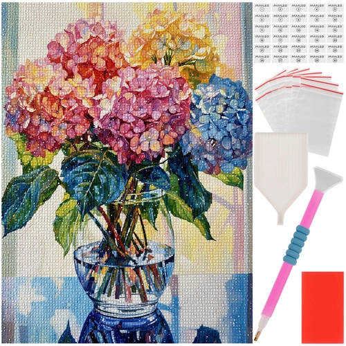 E-shop Diamantové maľovanie buket hortenzií 40 × 30 cm MAALEO