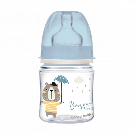 E-shop Canpol babies Fľaša so širokým hrdlom BONJOUR PARIS 120 ml modrá