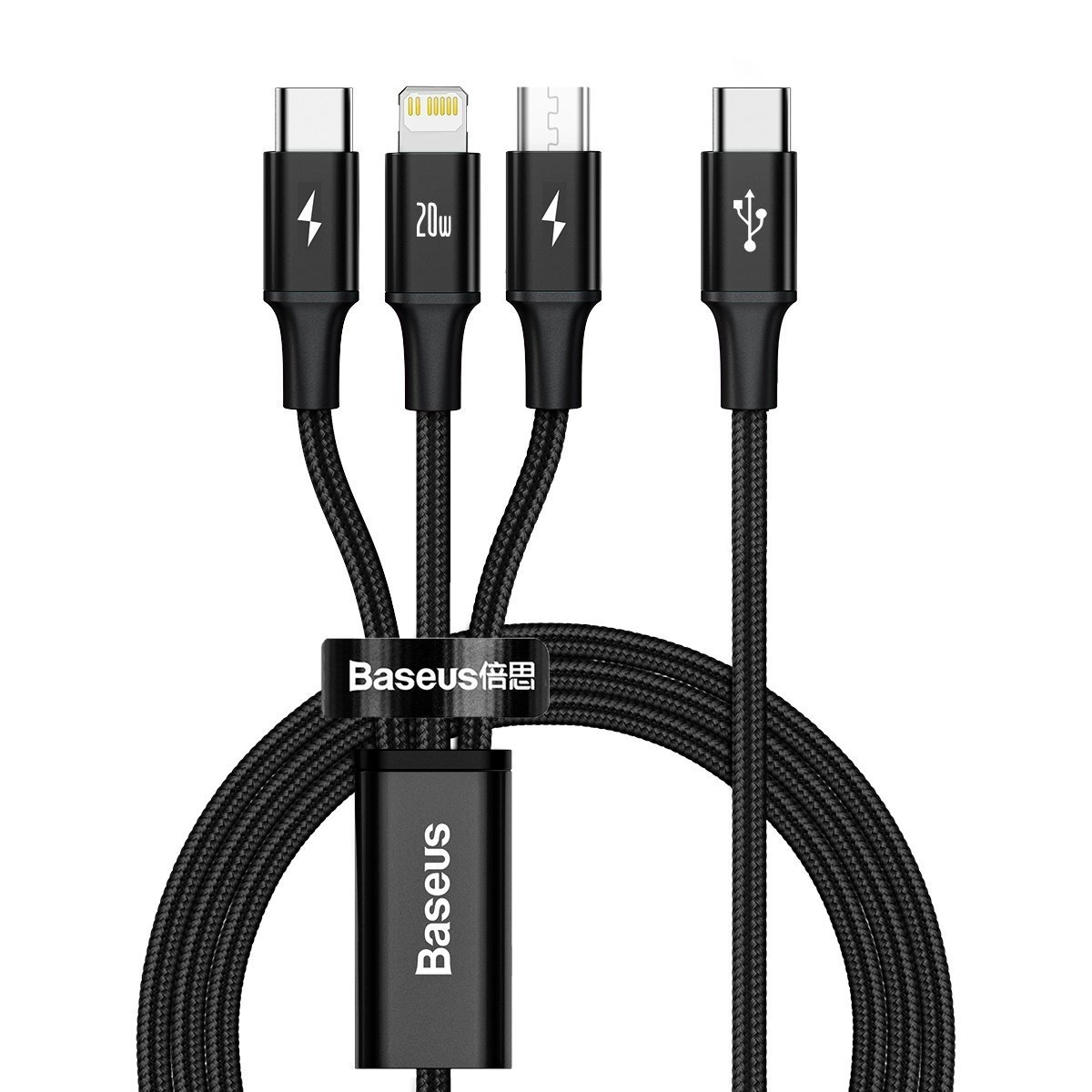 E-shop Baseus CAMLT-SC01 Rapid Series 3v1 USB-C (Micro USB/Lightning/USB-C) PD 20W, 1,5m, černý