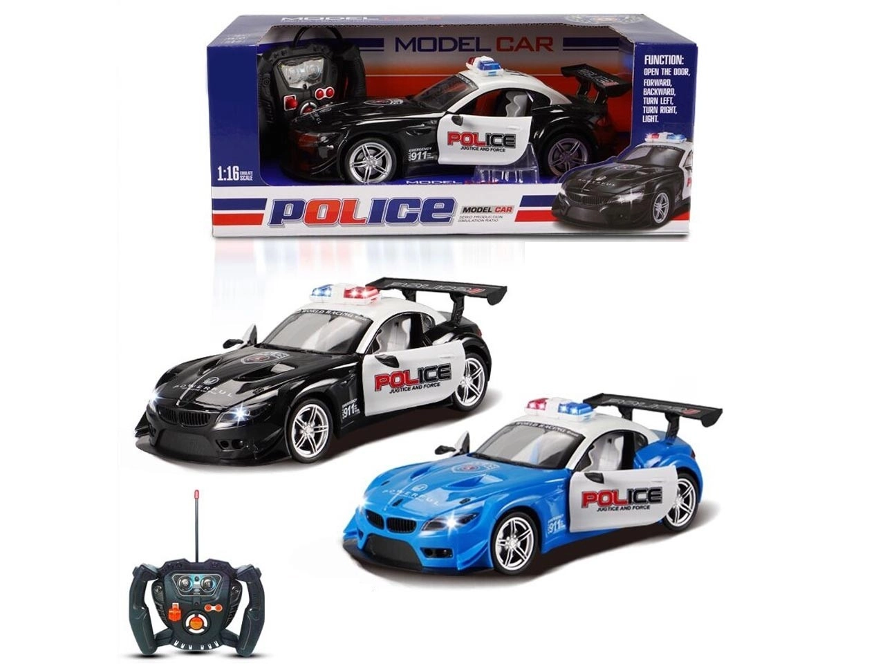 E-shop Policajné RC auto so svetlami a otváracími dverami 1:16