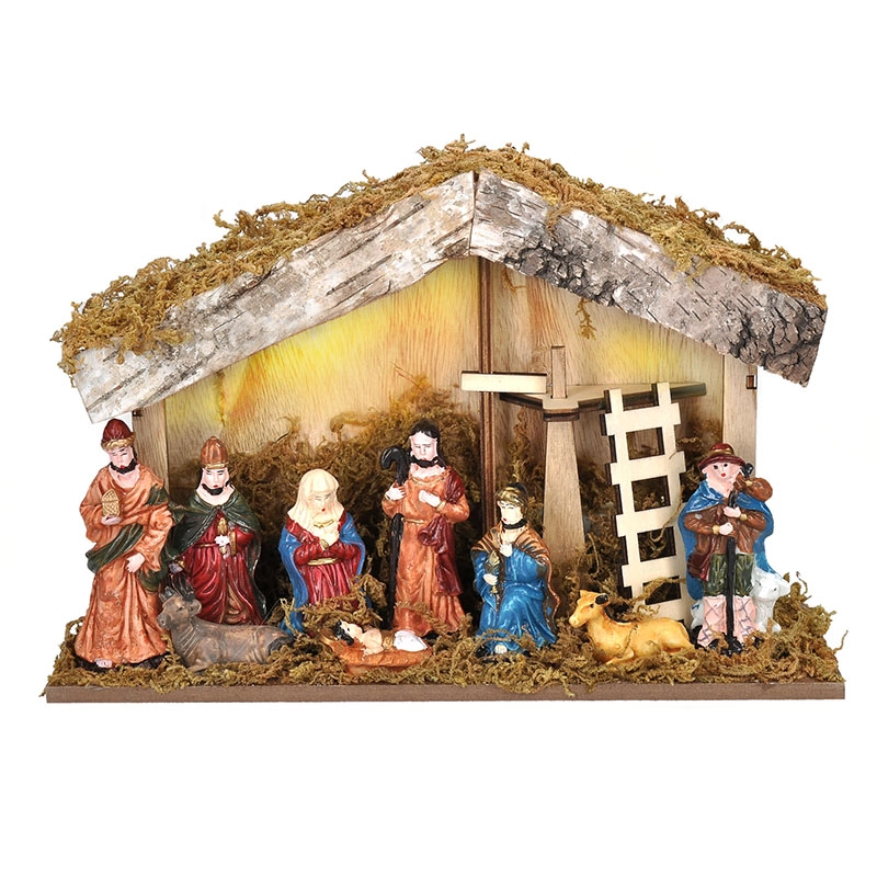 Solight LED drevený betlehem s podsvietením 27 × 7 × 17 cm