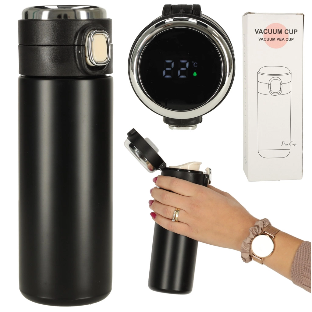 E-shop KIK KX4407 Termohrnček s náustkom LED termoska čierny 420 ml