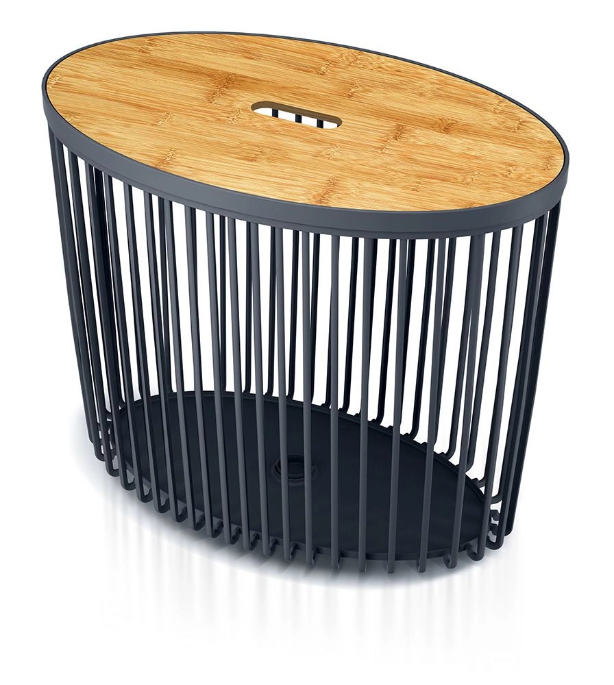 E-shop Prosperplast Univerzální oválný koš Clubo s bambusovým víkem antracit 55 l