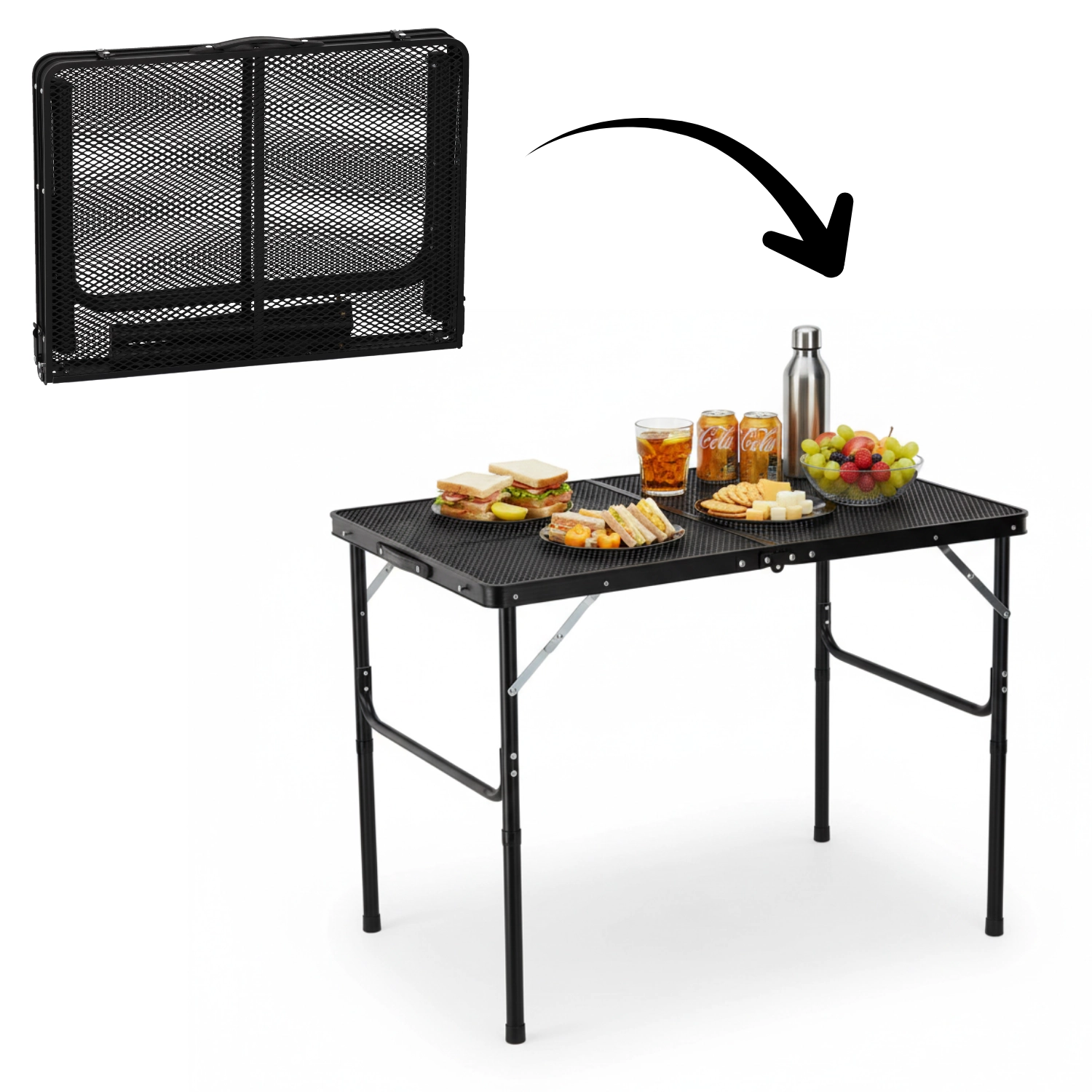 E-shop Skladací turistický stôl čierny 90 × 60 cm, výška 40/70 cm