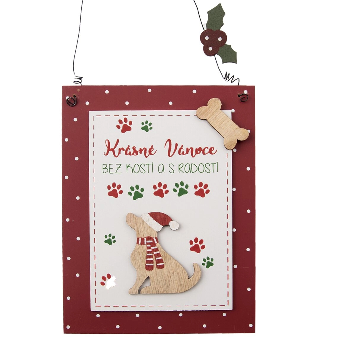 E-shop Drevená tabuľka „Krásne Vianoce“ červená 15 × 20 cm