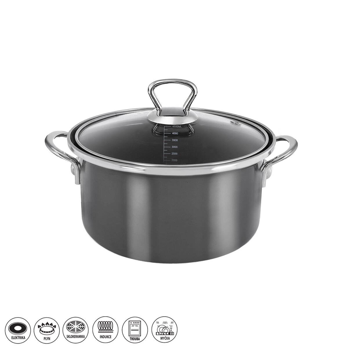 Smaltovaný kastról Metalic Lem 4,5 l so sklenenou pokrievkou