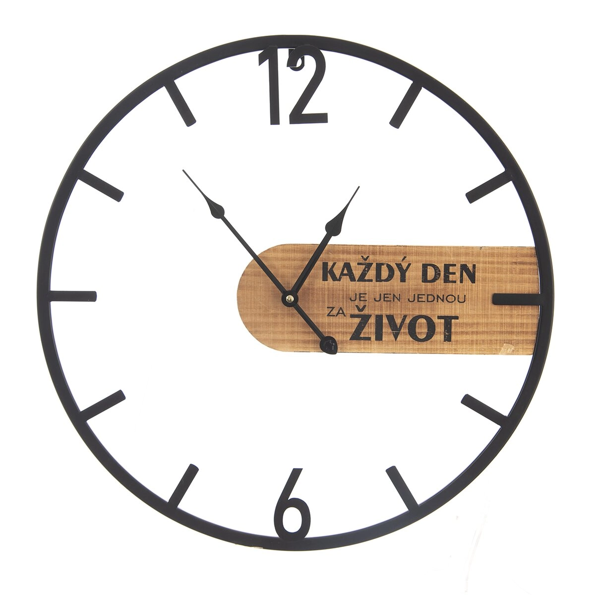 E-shop Nástenné hodiny drevo a kov „Každý deň…“ 50 cm