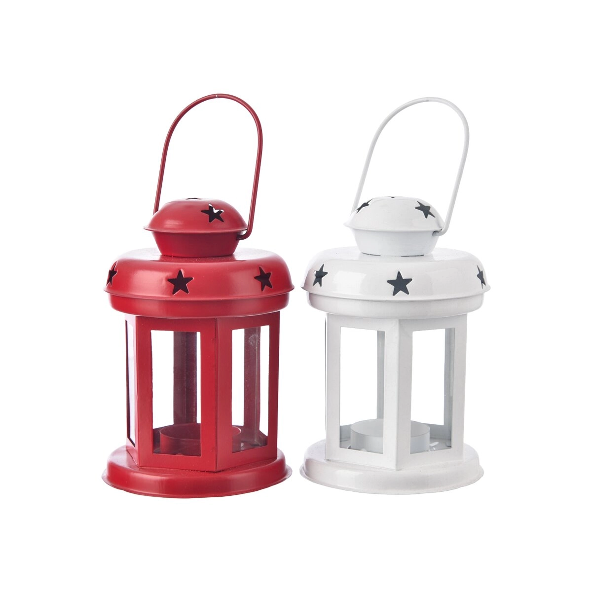 E-shop Lampáš svietnik na čajovú sviečku 12x10x15 cm kov červený biely mix