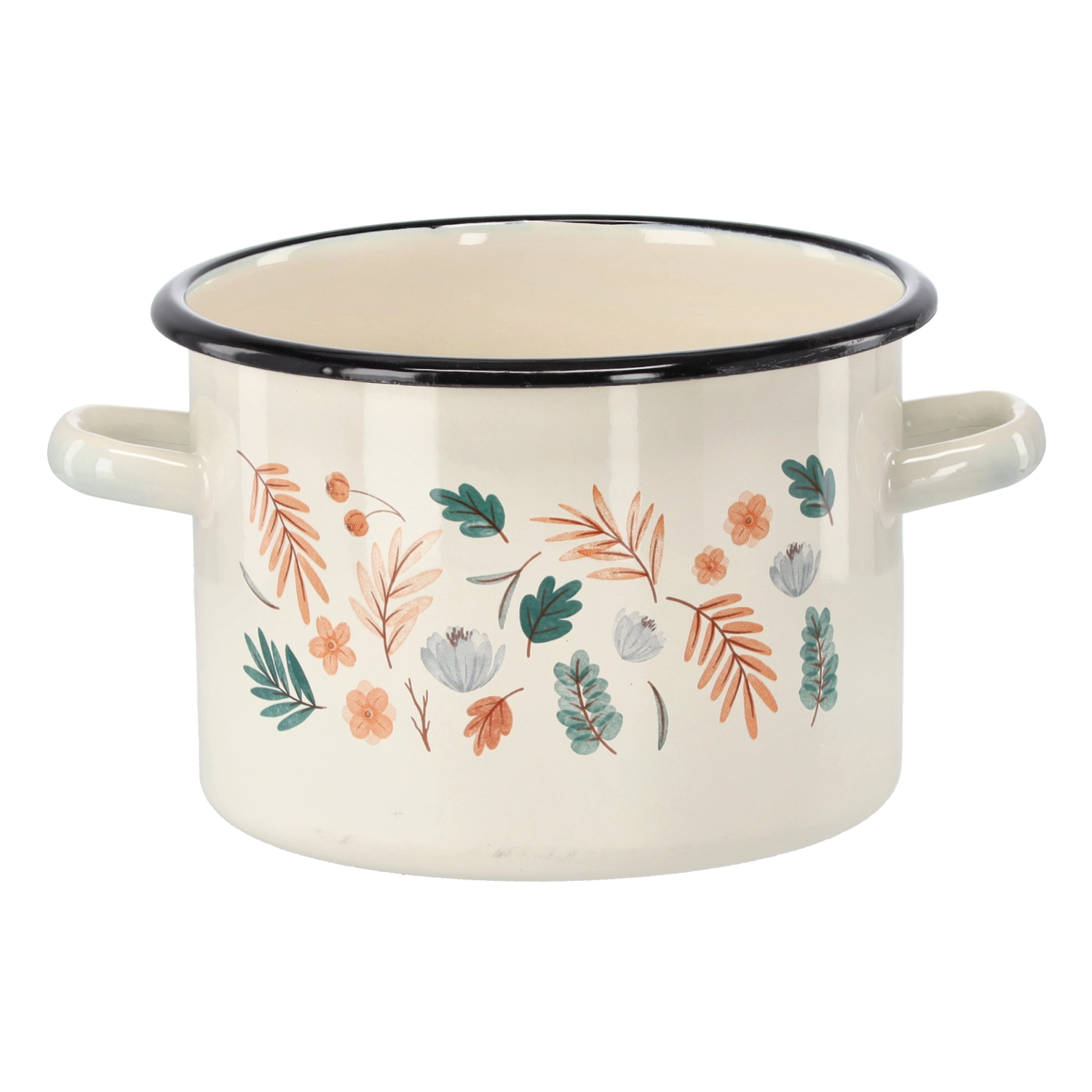 E-shop CHOMIK SMALTOVANÝ HRNIEC 3 L 18 CM KRÉMOVÝ LISTY 2365