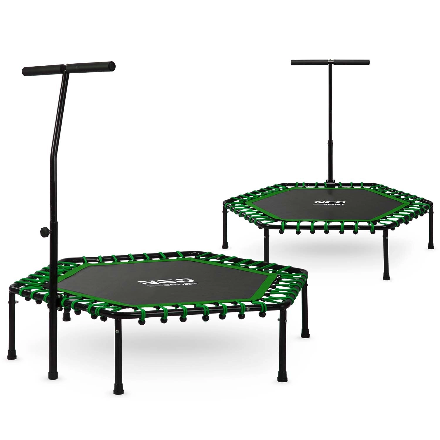 Neo-Sport šesťhranná fitness trampolína s držadlom 127 cm zelená