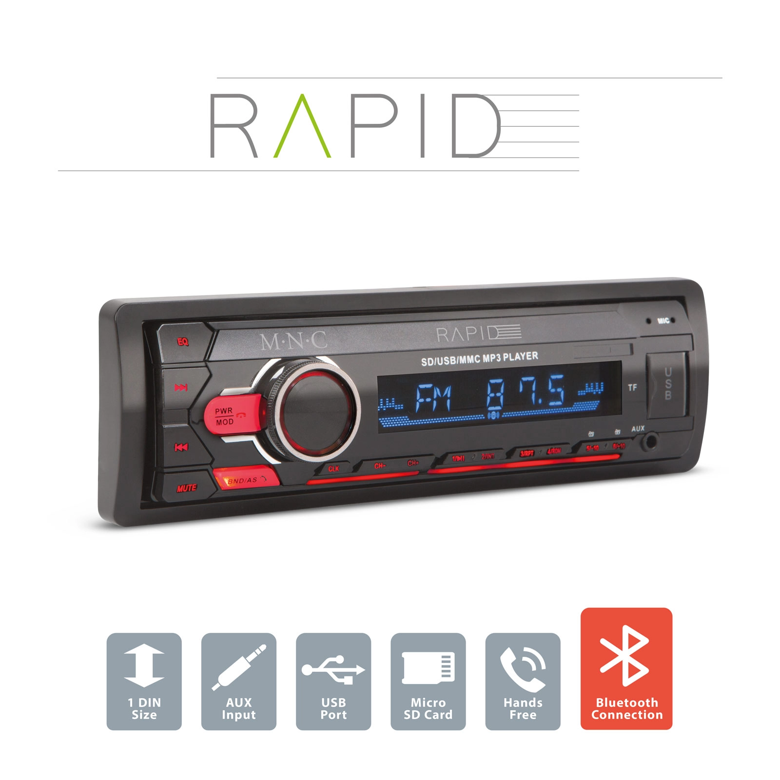 Autorádio Rapid 1 DIN s Bluetooth a MP3