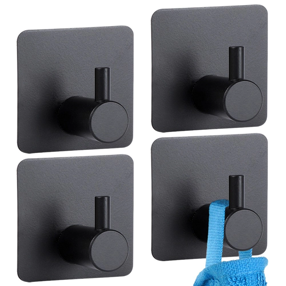 Samolepiace oceľové háčiky čierne, sada 4 ks