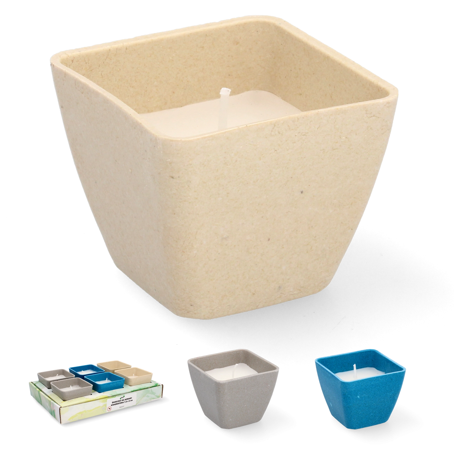 E-shop Dekoratívna sviečka Citronella štvorcová 7,5 × 6 cm