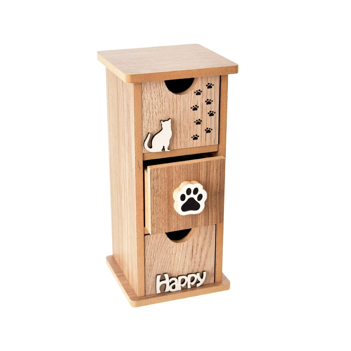 E-shop Drevený úložný box Lovely cat s 3 zásuvkami