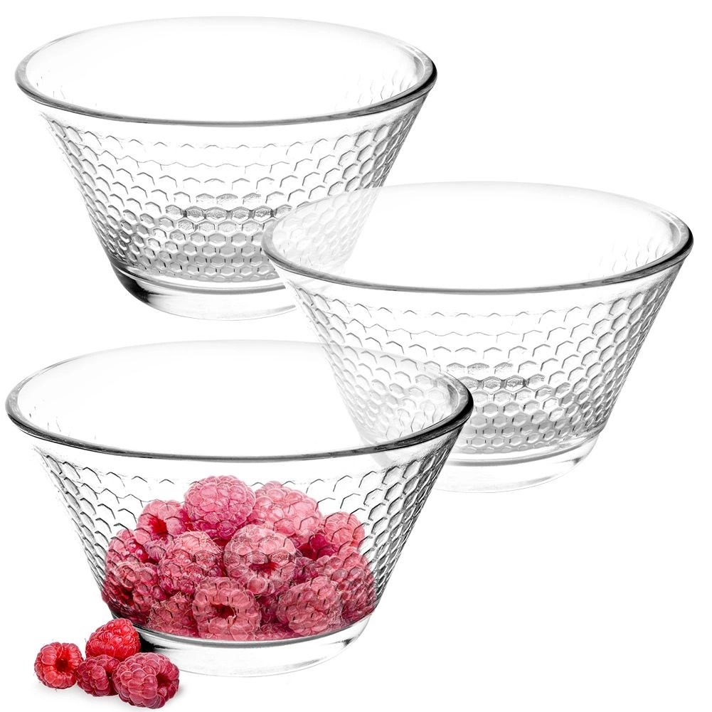 E-shop Sklenené misky 11,5 cm, 300 ml – sada 3 ks s medovým reliéfom