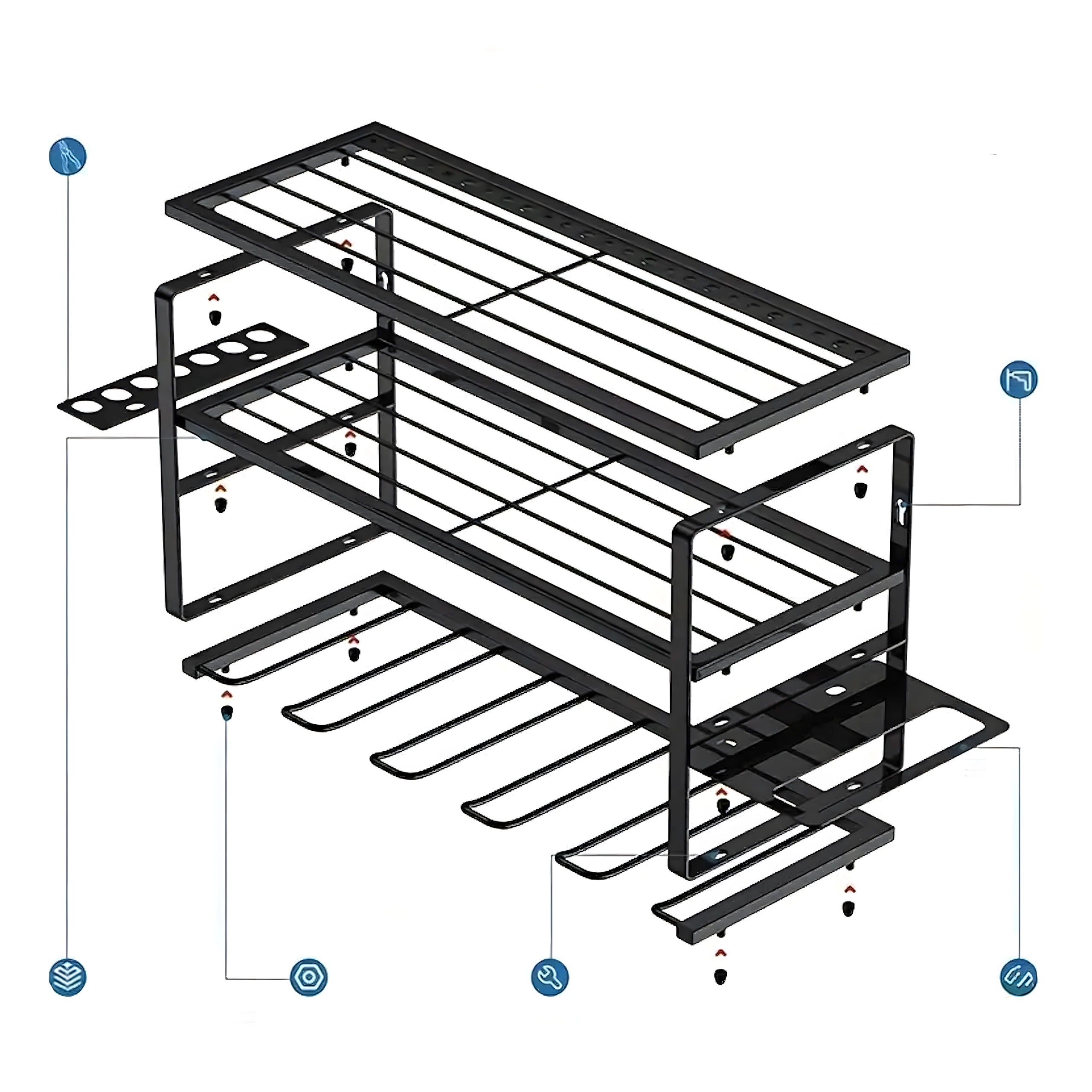 Nástenný garážový regál – policový vešiak a organizér na elektrické náradie, extra pevný