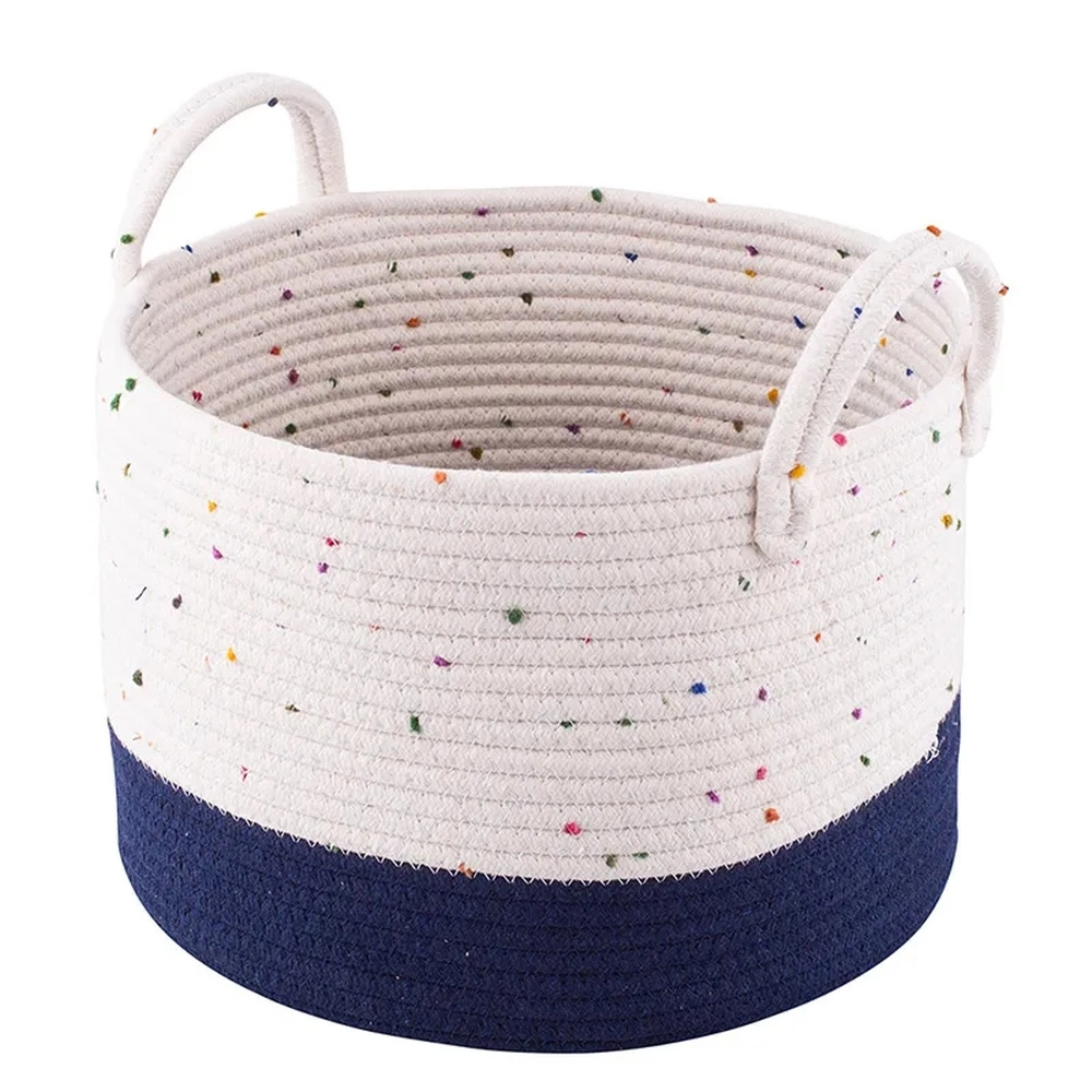 E-shop Pletený úložný kôš bielo‑granátový 32 × 32 × 22 cm