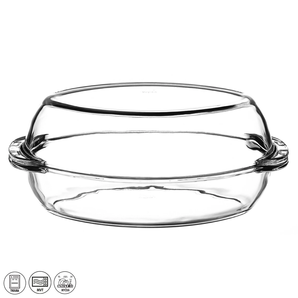 E-shop Sklenený oválny pekáč s vekom 34 × 19,5 × 14 cm