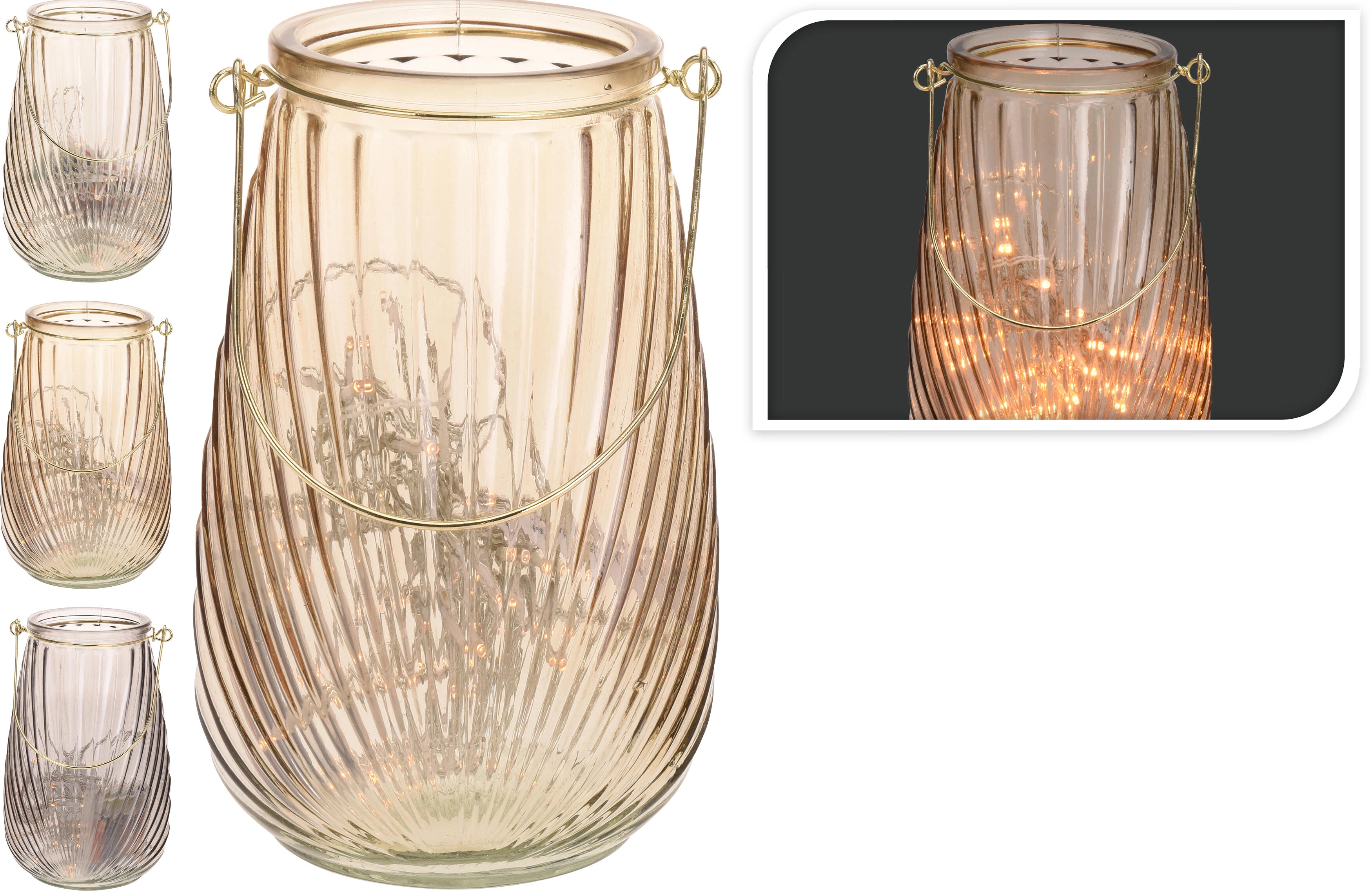 E-shop Sklenená lampa s 50 LED, 21 cm, mix farieb