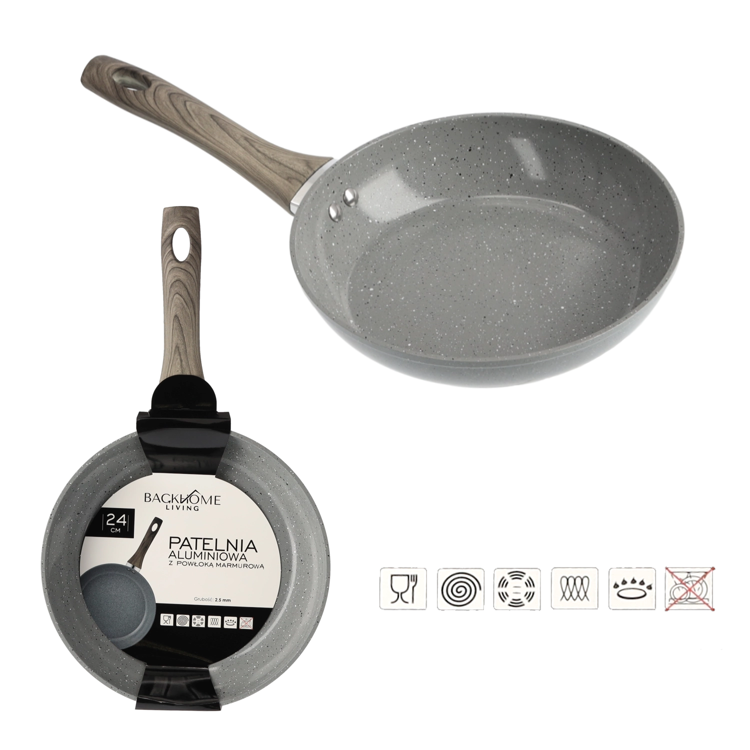 E-shop CHOMIK HLINÍKOVÁ PANVICA 24 CM 2,5 MM S MRAMOROVÝM POVRCHOM 7596