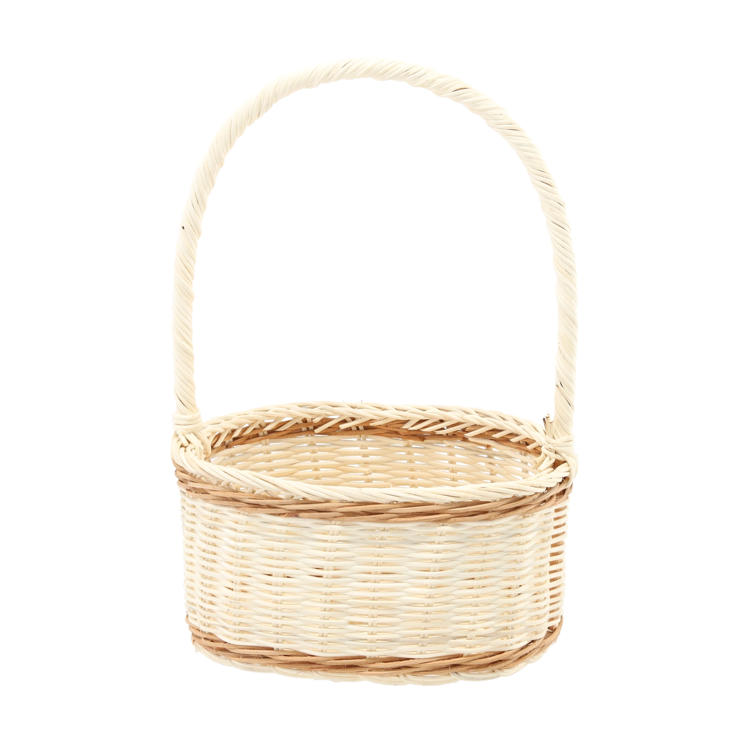 E-shop Ratanový košík s uchom biely s prírodnými prvkami 22 × 17 × 11/33 cm