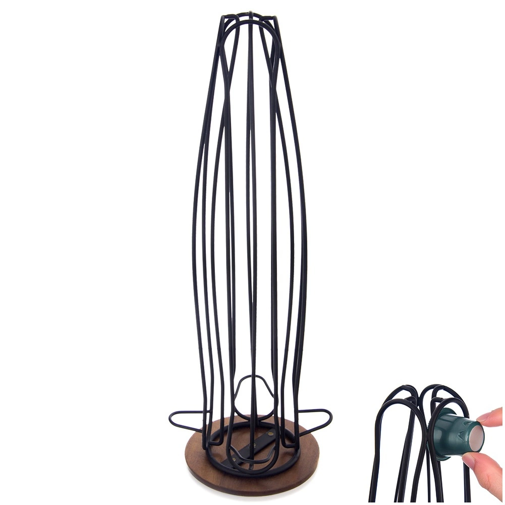 E-shop Otočný stojan na kávové kapsuly RADKA 40 cm, kovový, čierny