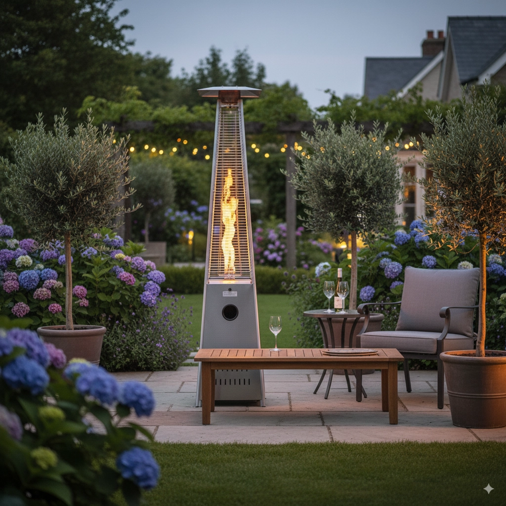 Plynový vonkajší ohrievač z nehrdzavejúcej ocele 227 cm – štvorcový dizajn